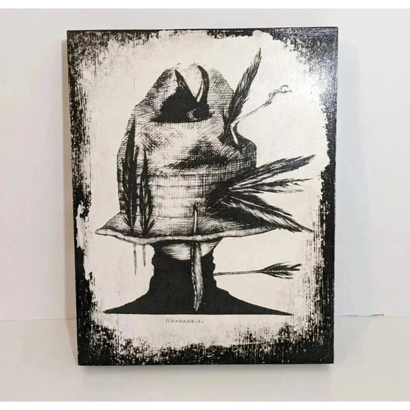 Anastasia Alexandrin Hat Series 6 Wood 11x14 Block Raven Girl Signed - Picture 1 of 6